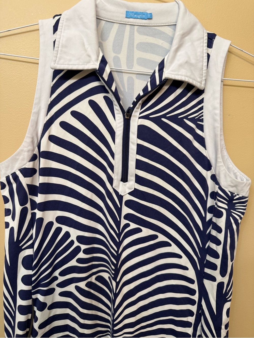 Sleeveless Navy and White Collared Midi Dress - Picture 3 of 8